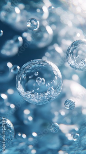 Translucent Bubbles Floating in a Blue Medium
