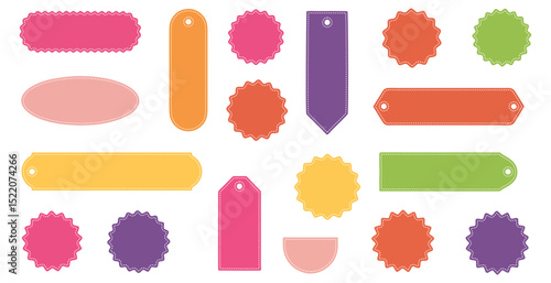 Colorful Scalloped and Wavy Border Tags Set – Vector Oval, Circle, and Rectangle Frame Elements