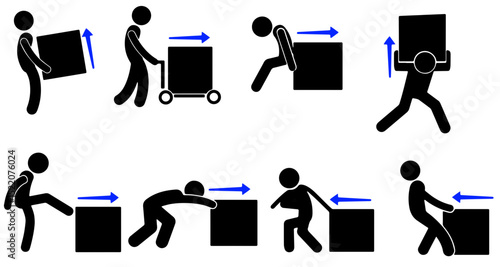 : Proper and Improper Lifting Techniques with Stick Figures and Arrows