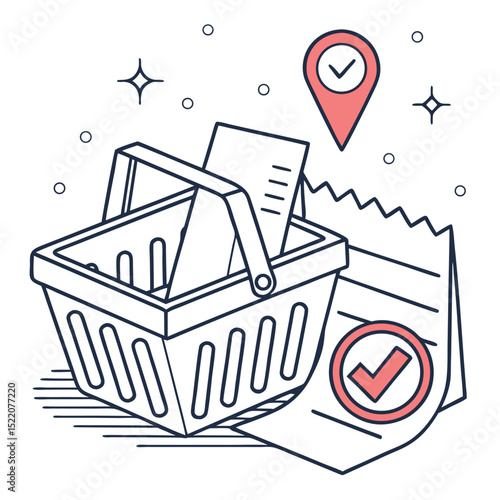 Shopping basket with receipt and checklist