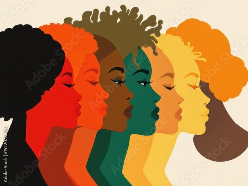 Silhouette face head in profile ethnic group of black African and African American men and women. Identity concept - racial equality and justice. Racism, discrimination. Juneteenth emancipation.