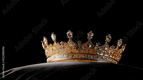 Golden Crown With Diamonds On Black Background