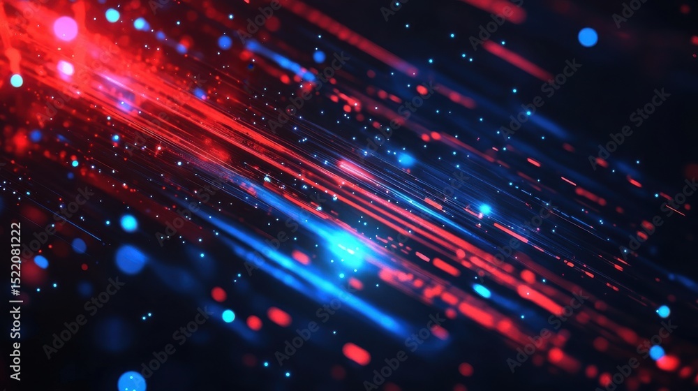 Obraz premium Dynamic Red and Blue Light Trails with Sparkling Particles