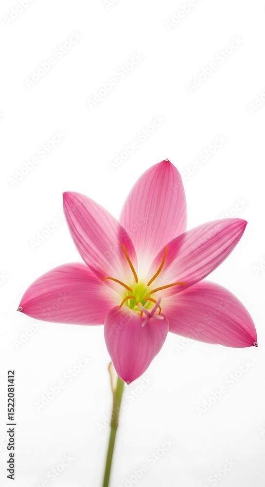 Naklejka premium Single pink rain lily flower on white background