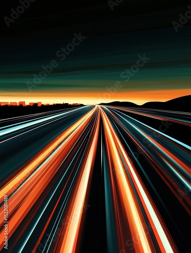Dynamic Light Trails on a Highway at Sunset