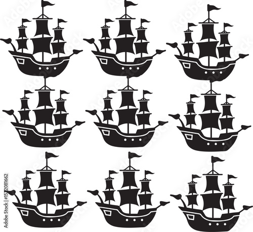 Pirate silhouette ship collection flat style icon,banner,pirate ship icon Vector , pirate ship Silhouette, color pirate ship symbol, pirate ship icon set, black pirate ship icon, pirate ship ico set