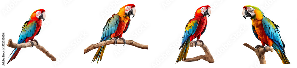 A collection of macaw parrots isolated on a transparent background A collection of macaw parrots isolated on a transparent background