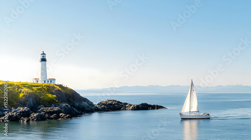 Wallpaper Mural Coastal Lighthouse And Sailboat Panorama View Torontodigital.ca