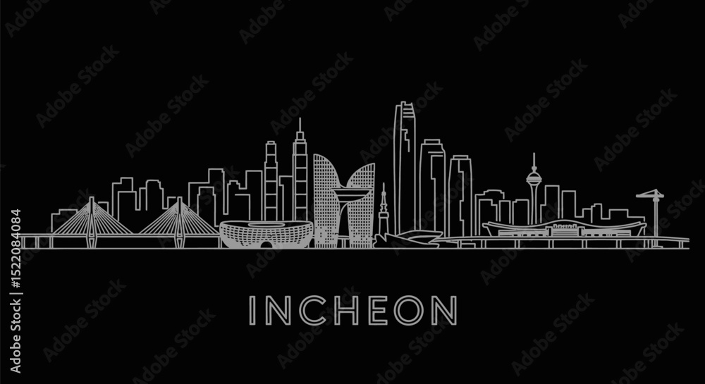 Fototapeta premium Incheon South Korea Cityscape Line Art