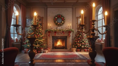 Wallpaper Mural christmas interior with tree presents and fireplace. seamless looping overlay 4k virtual video animation background. 4k video Torontodigital.ca