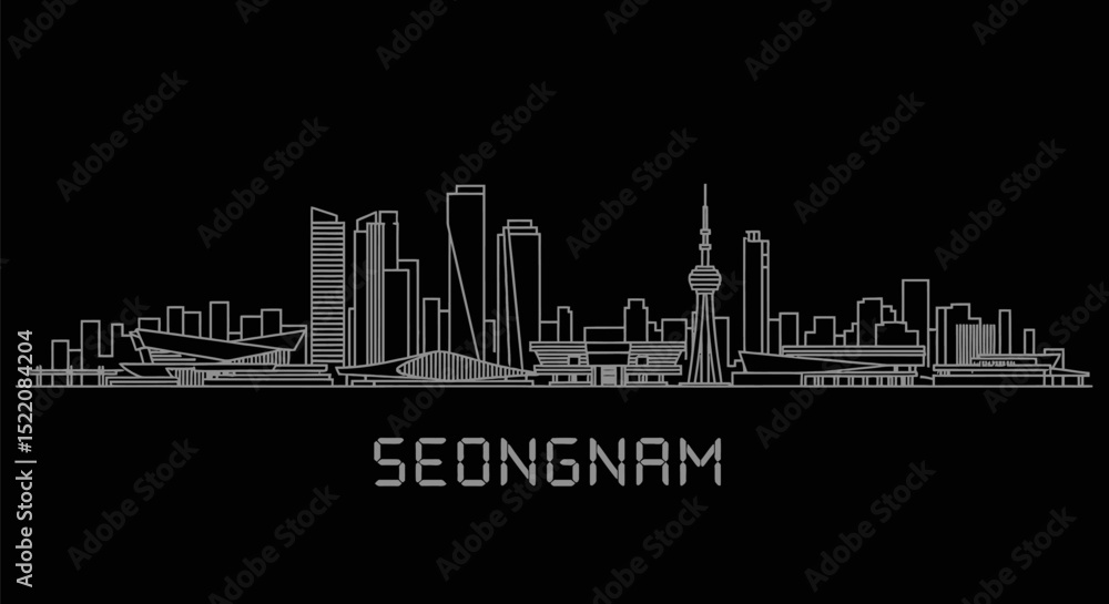 Fototapeta premium Seongnam South Korea Cityscape Line Art