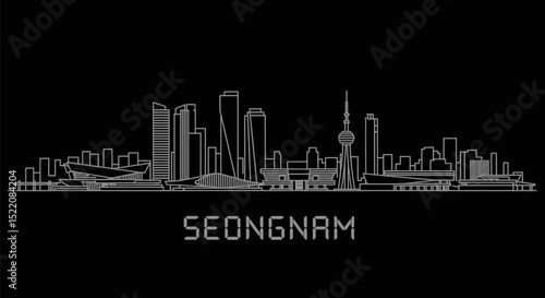 Seongnam South Korea Cityscape Line Art