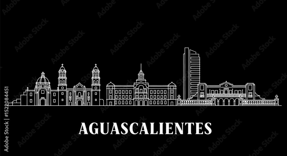 Naklejka premium Aguascalientes skyline with Mexico Black background.