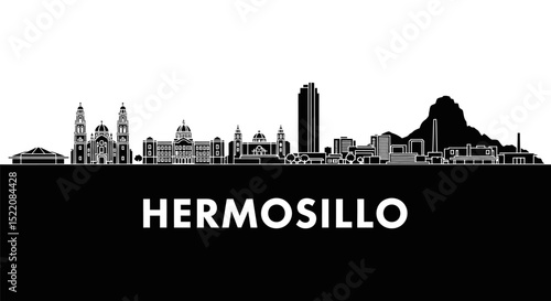 Hermosillo Skyline Vector Silhouette with Mexico.