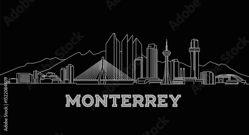 Monterrey Skyline with Mexico Minimalist Illustration.