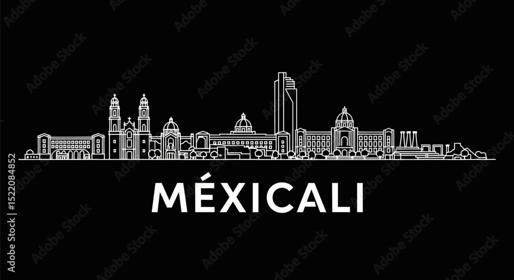 Fototapeta premium Mexicali Skyline Outline with Mexico Cityscape.