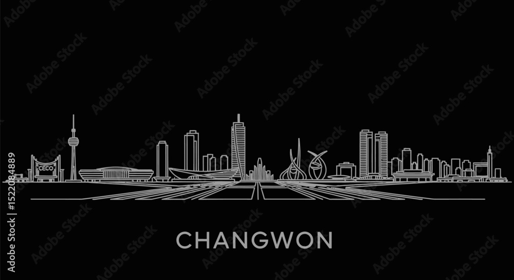 Naklejka premium Changwon with South Korea City skyline contour.