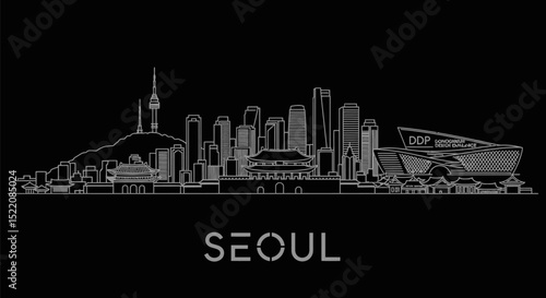 Seoul skyline vector on black.