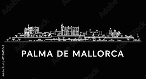 Palma de Mallorca Skyline with Spain, and White Line.