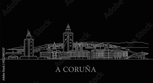 A Corua with Spain Skyline, Cityscape, and Minimalist.