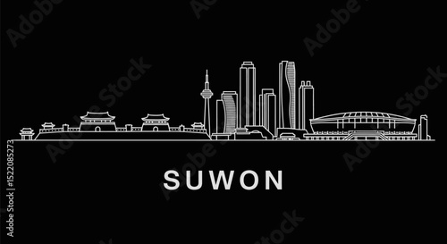 Suwon with South Korea Skyline Vector Illustration.