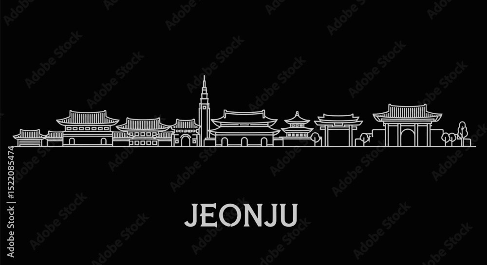 Naklejka premium Jeonju Skyline Korea Minimalist White outline.