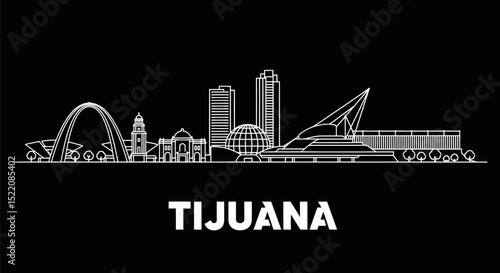 Tijuana Skyline Mexico city silhouette art.