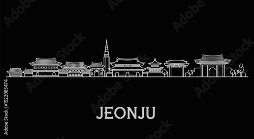 Jeonju Skyline Korea Minimalist White outline.