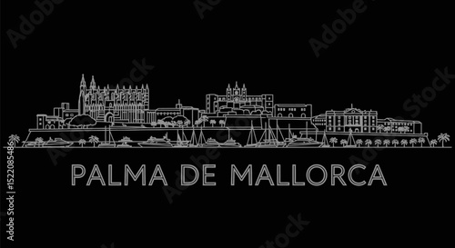 Palma de Mallorca Skyline Minimalist Outline.
