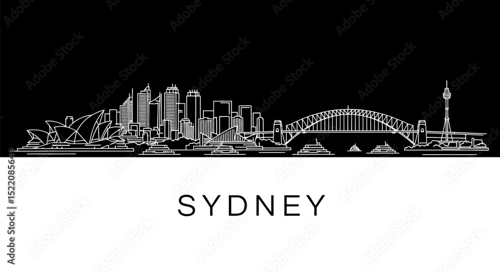 Fototapeta premium Sydney skyline Minimalist cityscape vector.