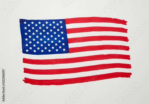 4th of July American Independence Day, Flag illustration drawn with crayon
