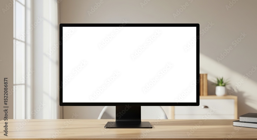 Fototapeta premium Desktop computer mockup with blank screen for website presentation and app showcase display design on transparent background