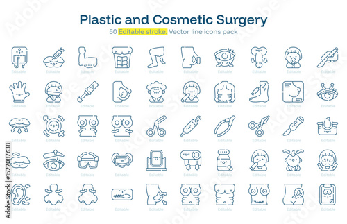 Plastic and Cosmetic Surgery line icon pack. Plastic and Cosmetic Surgery Stroke icon set. Editable Stroke icon