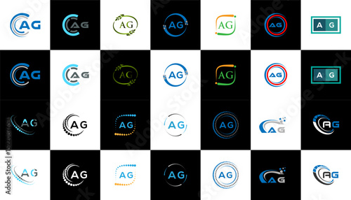 AG minimalist and classic logo set design. AG flat and simple style with black and white color variation letter logo set in one artboard.