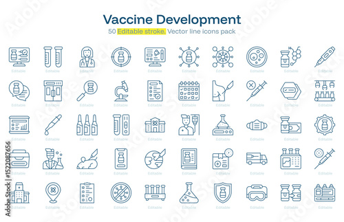 Vaccine Development line icon pack. Vaccine Development Stroke icon set. Editable Stroke icon
