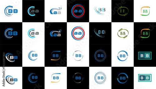 BB minimalist and classic logo set design. BB flat and simple style with black and white color variation letter logo set in one artboard.