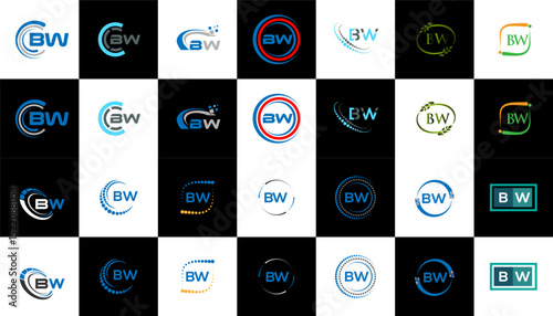 BW minimalist and classic logo set design. BW flat and simple style with black and white color variation letter logo set in one artboard.