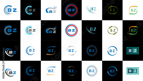 BZ minimalist and classic logo set design. BZ flat and simple style with black and white color variation letter logo set in one artboard.