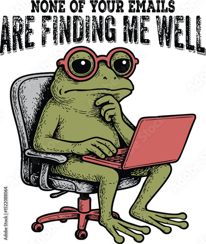 Frog using a notebook. Funny cartoon frog.