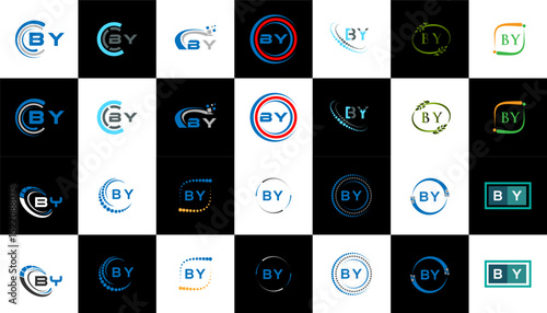 BY minimalist and classic logo set design. BY flat and simple style with black and white color variation letter logo set in one artboard.