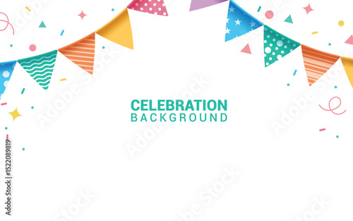 Blank celebration background clipart design. Greeting and invitation card clip art template with pennants and confetti elements for editable background vector illustration.  
