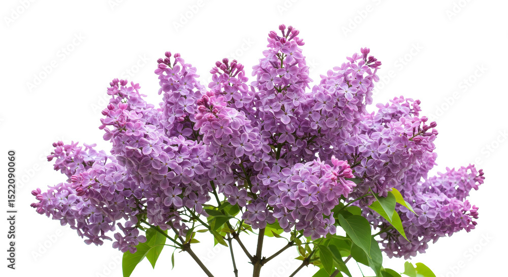 Fototapeta premium Blooming Lilac Bush with Fragrant Purple Flowers on White