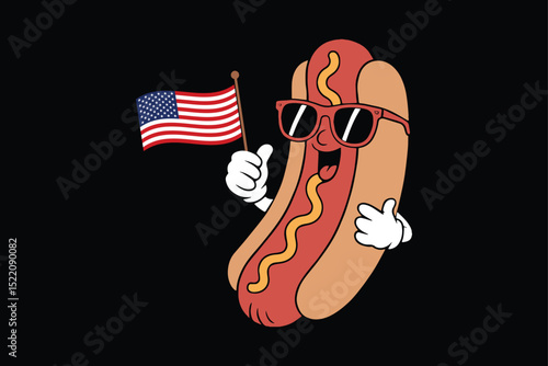 Hot dog cartoon character with sunglasses