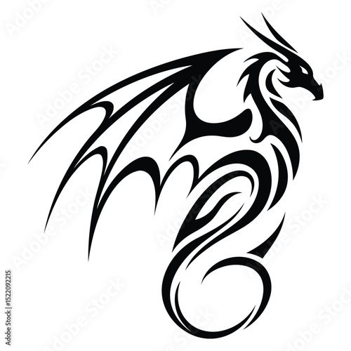 Intricate black tribal dragon design perfect for tattoo art fantasy themes and design projects