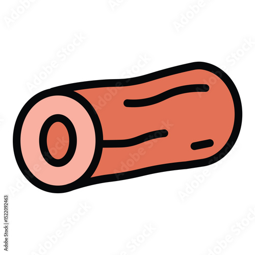Wood log icon flat line style illustration representing raw timber and forestry resources, suitable for construction, woodworking, and nature-related projects