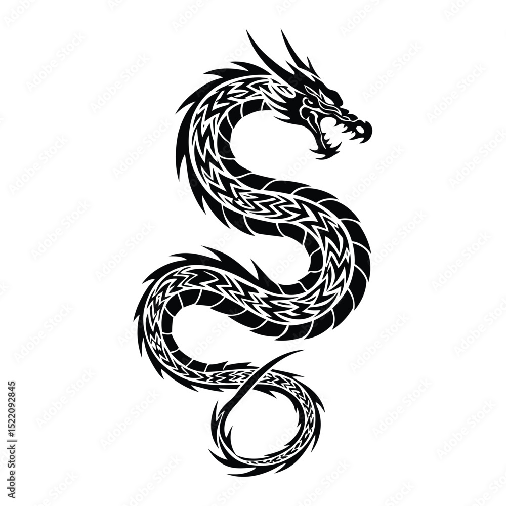 Obraz premium Intricate black dragon vector illustration symbolizing power strength and mythology on white background