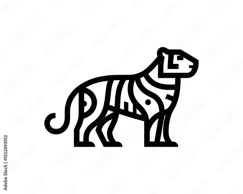 Fototapeta premium Minimal Tiger Full Body Logo In Black