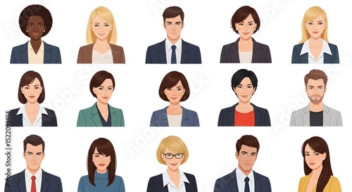 Diverse professional avatars for business team members and corporate headshots set for website and social media