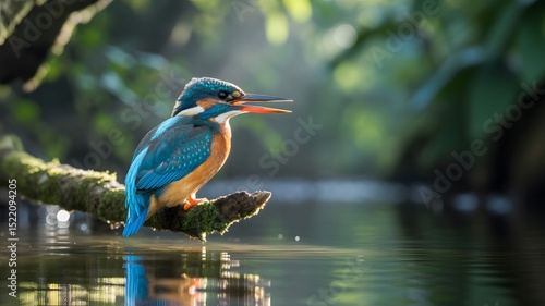 Great blue heron Ardea cinerea and a kingfisher on a branch, featuring the majestic blue feather of the wild avian