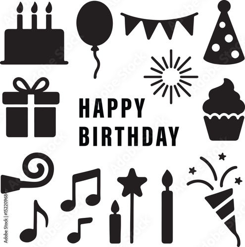 Birthday elements set silhouette symbol design vector illustration.